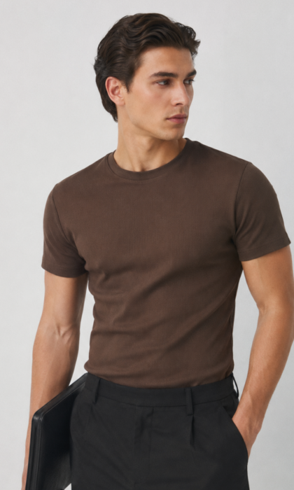 camiseta canelada slim marrom